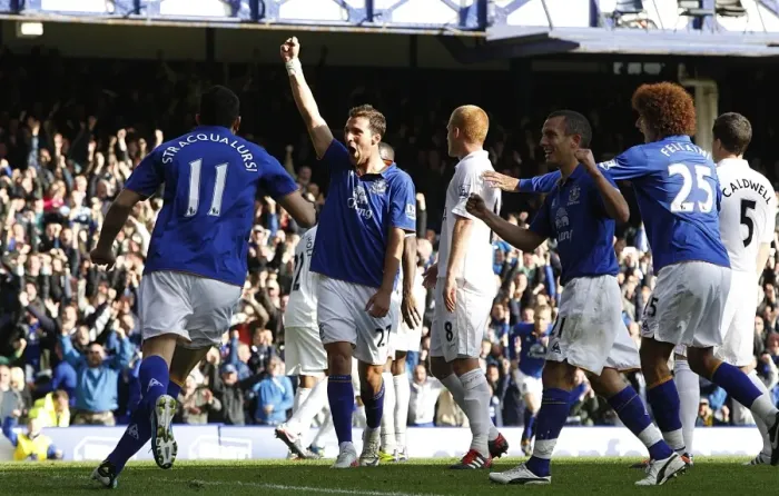Framed Print : Everton's Vellios Scores His Second Goal Against Wigan at Goodison Park (September 17, 2011, Barclays Premier League) Framed Print : Everton's Vellios Scores His Second Goal Against Wigan at Goodison Park (September 17, 2011, Barclays Premier League)