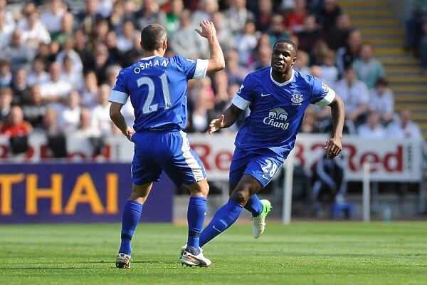 Everton's Victor Anichebe and Leon Osman Celebrate Goal Against Swansea City (Swansea City 0 - Everton 3)