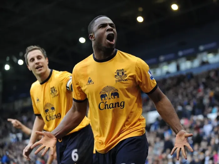 Framed Print : Everton's Victor Anichebe Scores Opening Goal vs. West Bromwich Albion (01 January 2012) Framed Print : Everton's Victor Anichebe Scores Opening Goal vs. West Bromwich Albion (01 January 2012)