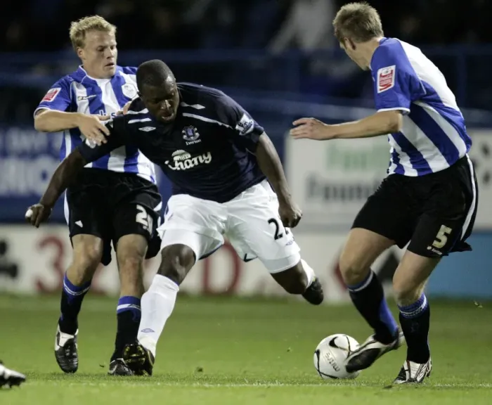 Framed Print : Everton's Yakubu in Action: Carling Cup Third Round Clash vs Sheffield Wednesday, 2007