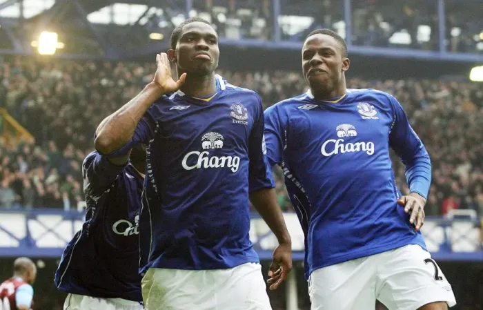 Framed Print : Everton's Yobo and Anichebe Celebrate Second Goal vs. Aston Villa (2008) Framed Print : Everton's Yobo and Anichebe Celebrate Second Goal vs. Aston Villa (2008)