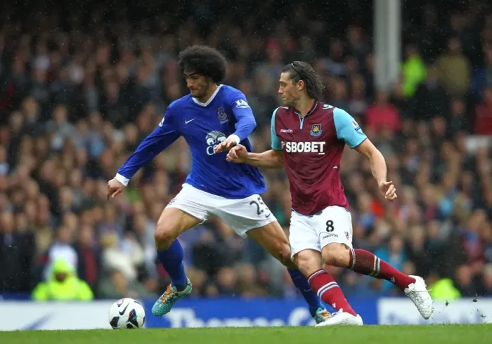 Framed Print : Fellaini vs. Carroll: Everton's Battle for Victory (2-0 vs. West Ham United, Barclays Premier League) Framed Print : Fellaini vs. Carroll: Everton's Battle for Victory (2-0 vs. West Ham United, Barclays Premier League)