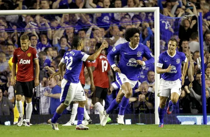 Framed Print : Fellaini's Stunner: Everton's Historic First Goal Against Manchester United in 2012 (1-0) Framed Print : Fellaini's Stunner: Everton's Historic First Goal Against Manchester United in 2012 (1-0)