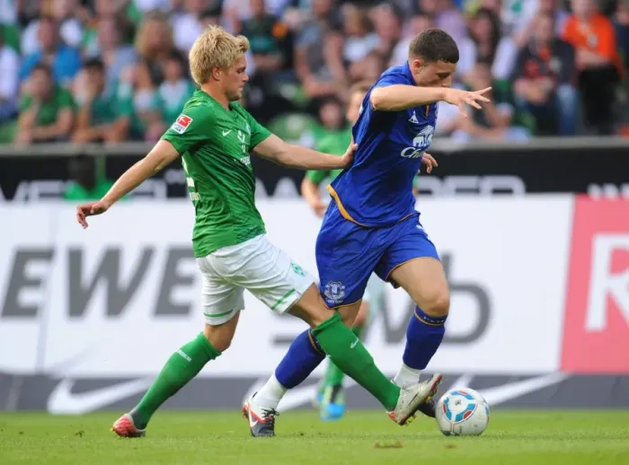 Framed Print : Florian Trinks vs. Ross Barkley: A Clash of Talents - Werder Bremen vs. Everton (2011) Framed Print : Florian Trinks vs. Ross Barkley: A Clash of Talents - Werder Bremen vs. Everton (2011)