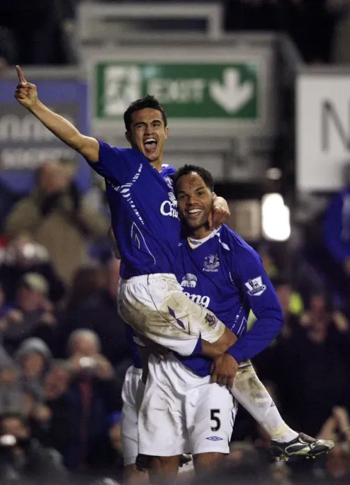 Framed Print : Football - Everton v Bolton Wanderers Barclays Premier League - Goodison Park - 26 / 12 / 07 Tim Cahill (L) celebrates scoring the second goal for Everton with team mate Joleon Lescott Mandatory Credit: Action Images / Matthew Childs Livepic Framed Print : Football - Everton v Bolton Wanderers Barclays Premier League - Goodison Park - 26 / 12 / 07 Tim Cahill (L) celebrates scoring the second goal for Everton with team mate Joleon Lescott Mandatory Credit: Action Images / Matthew Childs Livepic