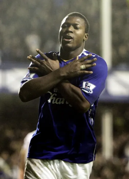 Framed Print : Football - Everton v Fulham Barclays Premier League - Goodison Park - 8 / 12 / 07 Yakubu celebrates scoring the third goal for Everton to complete his hat trick Mandatory Credit: Action Images / Alex Morton Livepic Framed Print : Football - Everton v Fulham Barclays Premier League - Goodison Park - 8 / 12 / 07 Yakubu celebrates scoring the third goal for Everton to complete his hat trick Mandatory Credit: Action Images / Alex Morton Livepic