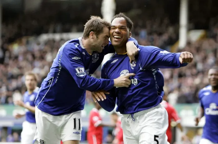 Framed Print : Football - Everton v Middlesbrough Barclays Premier League - Goodison Park - 30 / 9 / 07 Evertons Joleon Lescott (R) celebrates scoring their first goal with team mate James McFadden Mandatory Credit: Action Images / Keith Framed Print : Football - Everton v Middlesbrough Barclays Premier League - Goodison Park - 30 / 9 / 07 Evertons Joleon Lescott (R) celebrates scoring their first goal with team mate James McFadden Mandatory Credit: Action Images / Keith