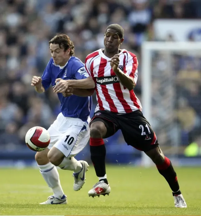 Framed Print : Football - Everton v Sheffield United FA Barclays Premiership - Goodison Park - 21 / 10 / 06 Simon Davies - Everton and Mikele Leigertwood - Sheffield United in action Mandatory Credit: Action Images / Carl Recine Livepic Framed Print : Football - Everton v Sheffield United FA Barclays Premiership - Goodison Park - 21 / 10 / 06 Simon Davies - Everton and Mikele Leigertwood - Sheffield United in action Mandatory Credit: Action Images / Carl Recine Livepic