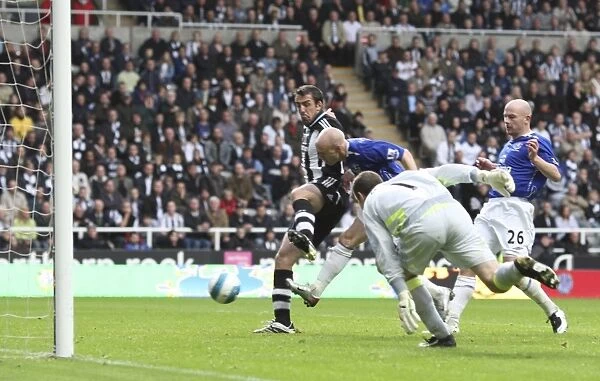 Football - Newcastle United v Everton - Barclays Premier League - St James Park - 07  /  08 - 7  /  10  /  07 Andrew Johnson scores the first goal for Everton under pressure from Newcastle Uniteds Shay Given (R) and Jose Enrique (L) Mandatory Credit: Action Images  / 