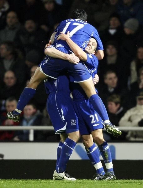 Football - West Ham United v Everton Carling Cup Quarter Final - Upton Park - 07  /  08 - 12  /  12  /  07 Leon Osman - Everton (R) celebrates scoring their first goal with team mate Tim Cahill (front) Mandatory Credit: Action Images  / 