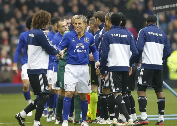 Framed Print : Friendly Rivalry: Everton vs. Chelsea - Pre-Match Handshake at Goodison Park (11 February 2012)