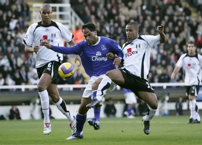 Framed Print : Fulham v Everton 4 / 11 / 06 Fulhams Wayne Routledge and Zat Knight and Evertons Joleon Lescott Framed Print : Fulham v Everton 4 / 11 / 06 Fulhams Wayne Routledge and Zat Knight and Evertons Joleon Lescott