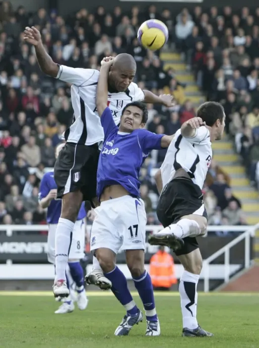 Framed Print : Fulham v Everton 4  /  11  /  06 Zat Knight in action against Tim Cahill
