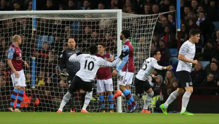 Framed Print : Funes Mori Scores First Goal: Everton's Triumph Over Aston Villa in Premier League Clash