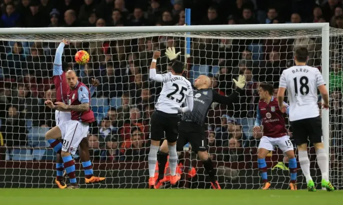 Framed Print : Funes Mori Strikes First: Everton's Goal at Villa Park