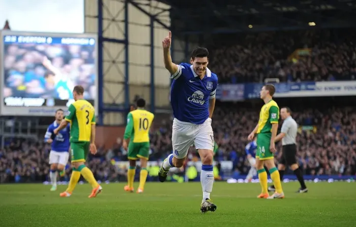 Framed Print : Gareth Barry's Opener: Everton's Victory Over Norwich City (11-01-2014)