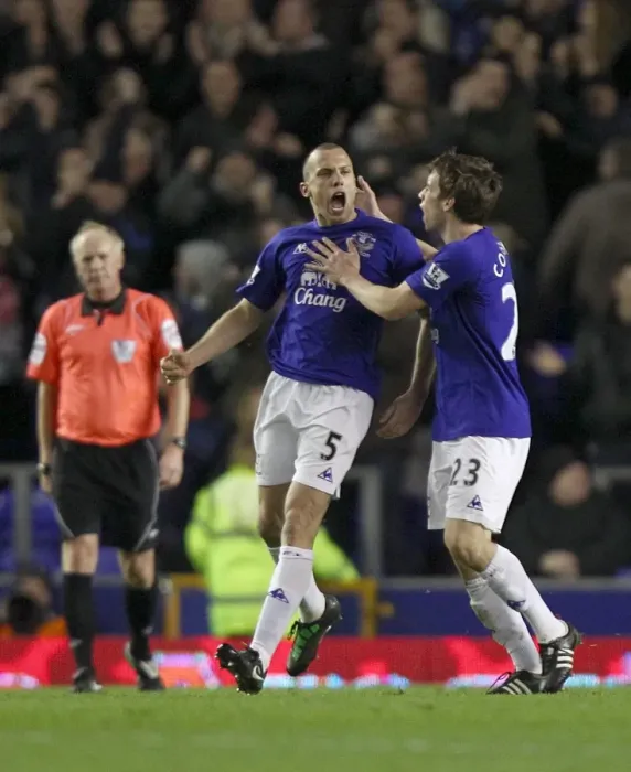 Framed Print : Heitinga and Coleman: United in Victory - Everton's Equalizing Goal Celebration (BPL 2011)