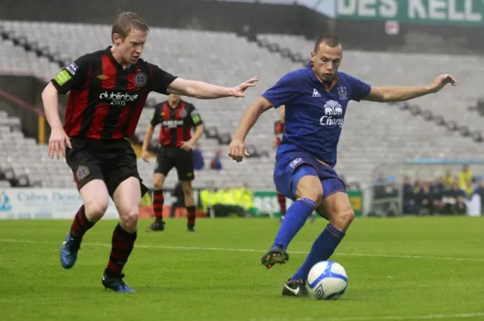 Framed Print : Heitinga vs. Flood: A Football Battle for the Ball - Everton's John Heitinga vs. Bohemians Anto Flood (15 August 2011) Framed Print : Heitinga vs. Flood: A Football Battle for the Ball - Everton's John Heitinga vs. Bohemians Anto Flood (15 August 2011)
