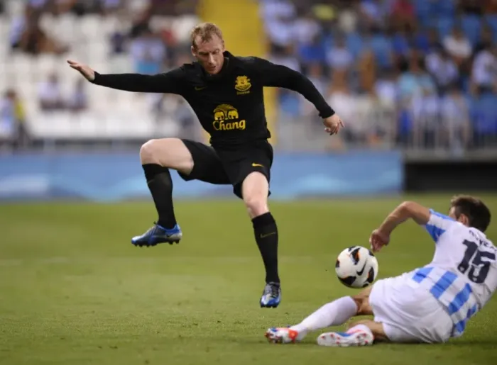 Framed Print : Hibbert vs Monreal: A Battle at La Rosaleda - Everton vs Malaga Pre-Season Friendly