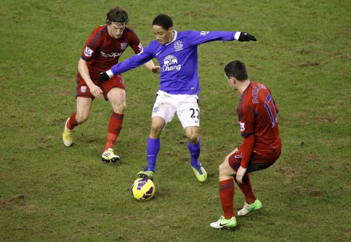 Framed Print : Intense Battle for Ball Possession: Pienaar vs Dorrans, Everton vs West Bromwich Albion (30-01-2013) Framed Print : Intense Battle for Ball Possession: Pienaar vs Dorrans, Everton vs West Bromwich Albion (30-01-2013)