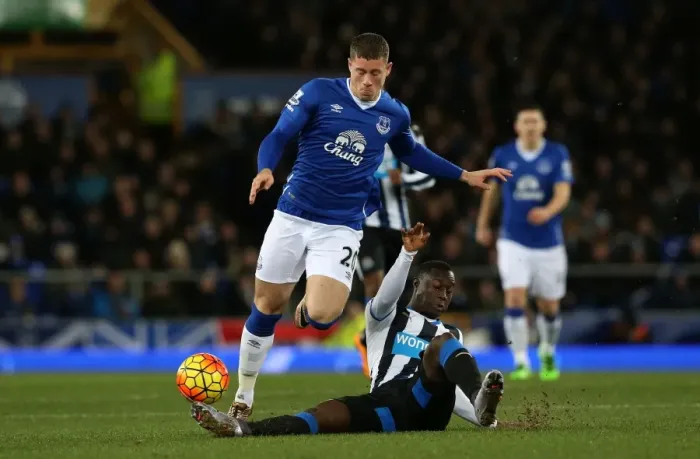 Framed Print : Intense Battle for Ball Possession: Ross Barkley vs. Henri Saivet, Everton vs. Newcastle United, Premier League Framed Print : Intense Battle for Ball Possession: Ross Barkley vs. Henri Saivet, Everton vs. Newcastle United, Premier League