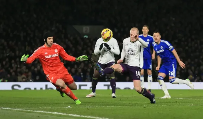 Framed Print : Intense Battle: Naismith vs. Cech - Everton vs. Chelsea, Premier League: A Riveting Showdown at Stamford Bridge Framed Print : Intense Battle: Naismith vs. Cech - Everton vs. Chelsea, Premier League: A Riveting Showdown at Stamford Bridge