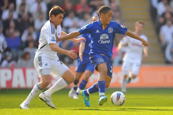 Framed Print : Intense Battle: Pienaar vs. Rangel at Swansea City vs. Everton, Barclays Premier League (24 March 2012, Liberty Stadium) Framed Print : Intense Battle: Pienaar vs. Rangel at Swansea City vs. Everton, Barclays Premier League (24 March 2012, Liberty Stadium)