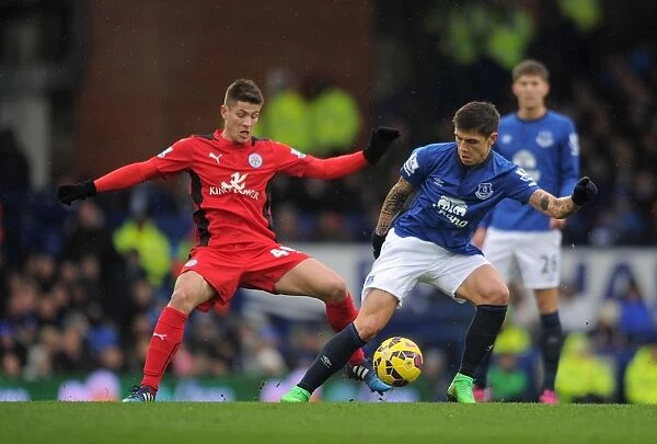 Intense Battle for Possession: Muhamed Besic vs. Andrej Kramaric - Everton vs. Leicester City