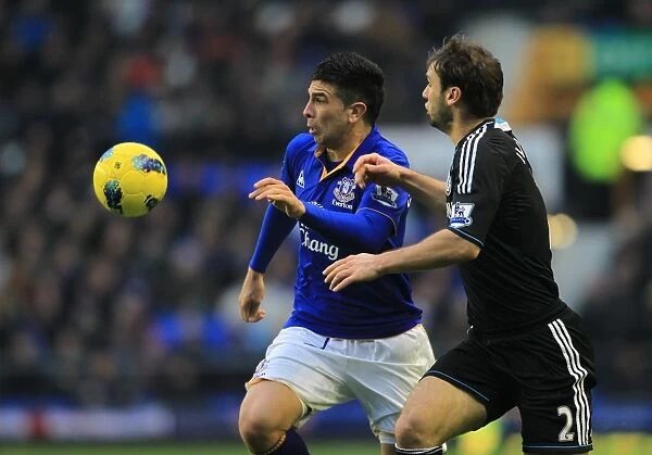 Intense Battle: Stracqualursi vs Ivanovic at Goodison Park - Everton vs Chelsea, Barclays Premier League (2012)