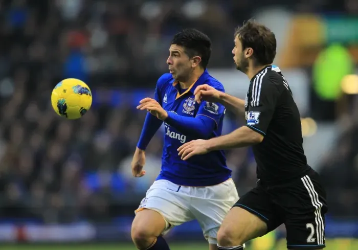 Framed Print : Intense Battle: Stracqualursi vs Ivanovic at Goodison Park - Everton vs Chelsea, Barclays Premier League (2012)