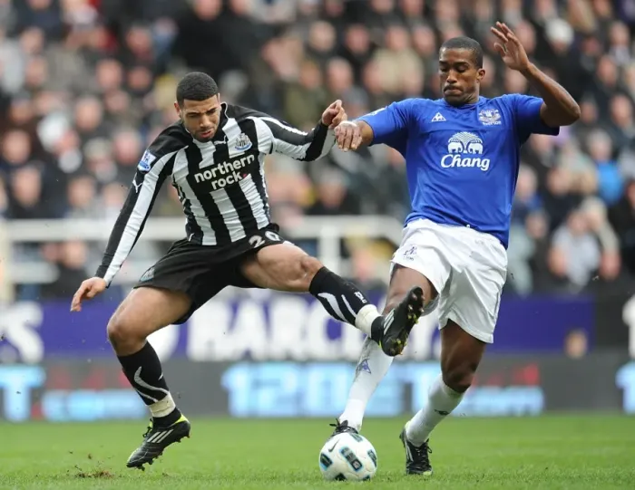 Framed Print : Intense Clash: Leon Best vs Sylvain Distin - Newcastle United vs Everton, Barclays Premier League (05 March 2011) Framed Print : Intense Clash: Leon Best vs Sylvain Distin - Newcastle United vs Everton, Barclays Premier League (05 March 2011)