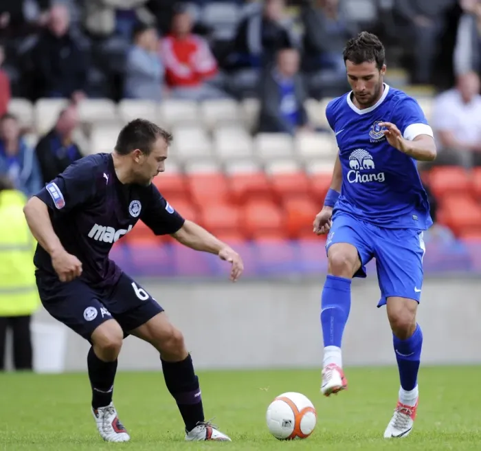 Framed Print : Intense Clash: Vellios vs. Ballatoni - Everton's Pre-Season Battle at Firhill Stadium Framed Print : Intense Clash: Vellios vs. Ballatoni - Everton's Pre-Season Battle at Firhill Stadium
