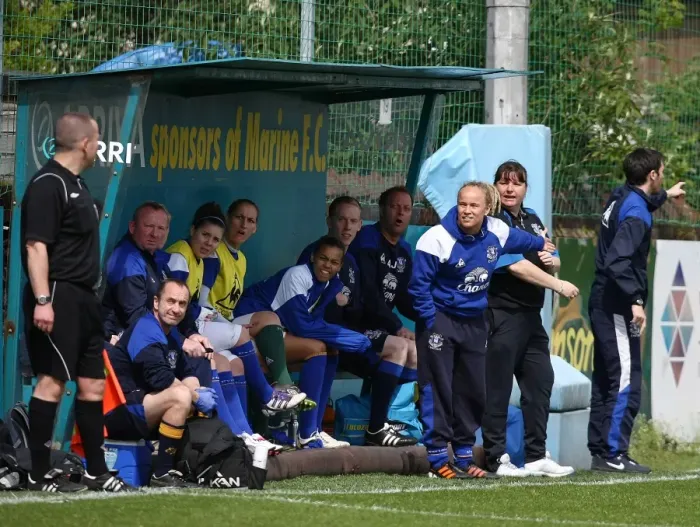 Framed Print : Intense Debate on Everton Ladies Bench: Mo Marley and Team Discuss Controversial FA WSL Call (Arriva Stadium, 06 May 2012) Framed Print : Intense Debate on Everton Ladies Bench: Mo Marley and Team Discuss Controversial FA WSL Call (Arriva Stadium, 06 May 2012)