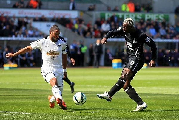 Intense Rivalry: Ashley Williams vs. Arouna Kone Battle at Swansea City's Liberty Stadium - Everton vs. Swansea City, Barclays Premier League