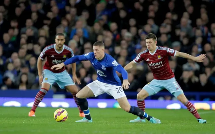 Framed Print : Intense Rivalry: Barkley vs. Cresswell Battle at Goodison Park - Everton vs. West Ham United, Premier League Framed Print : Intense Rivalry: Barkley vs. Cresswell Battle at Goodison Park - Everton vs. West Ham United, Premier League