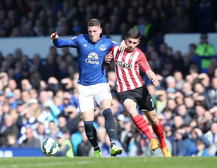 Framed Print : Intense Rivalry: Barkley vs. Long Battle for Ball in Everton vs. Southampton Premier League Clash Framed Print : Intense Rivalry: Barkley vs. Long Battle for Ball in Everton vs. Southampton Premier League Clash
