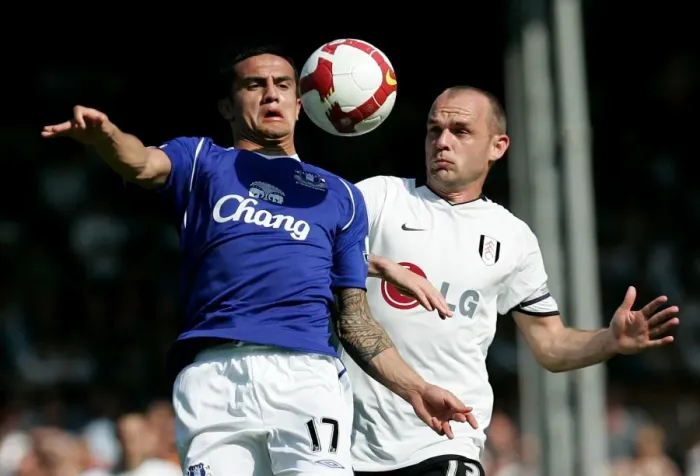 Framed Print : Intense Rivalry: Cahill vs Murphy Clash in Fulham vs Everton Premier League Showdown, May 2009 Framed Print : Intense Rivalry: Cahill vs Murphy Clash in Fulham vs Everton Premier League Showdown, May 2009