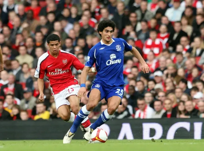 Framed Print : Intense Rivalry: Fellaini vs. Denilson in Arsenal vs. Everton Premier League Clash Framed Print : Intense Rivalry: Fellaini vs. Denilson in Arsenal vs. Everton Premier League Clash