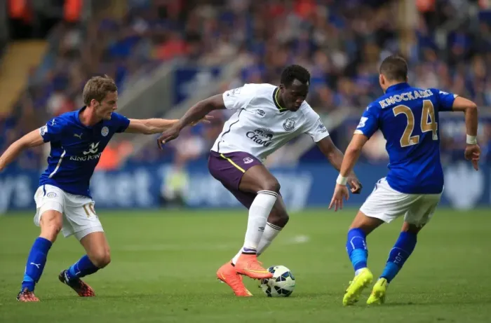 Framed Print : Intense Rivalry: Lukaku vs. King - Everton vs. Leicester City's Battle for Ball Possession Framed Print : Intense Rivalry: Lukaku vs. King - Everton vs. Leicester City's Battle for Ball Possession
