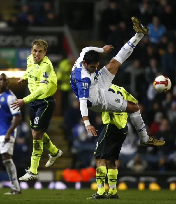 Framed Print : Intense Rivalry: Neville vs Santa Cruz at Ewood Park - Everton vs Blackburn Premier League Clash, 2009