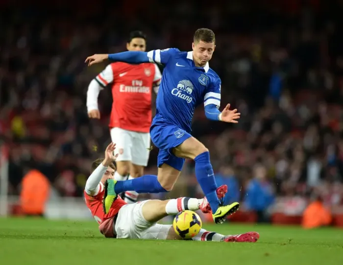 Framed Print : Intense Rivalry: Ramsey vs. Barkley Tackle in Arsenal vs. Everton Premier League Showdown (Arsenal 1-1 Everton, Emirates Stadium, 08-12-2013) Framed Print : Intense Rivalry: Ramsey vs. Barkley Tackle in Arsenal vs. Everton Premier League Showdown (Arsenal 1-1 Everton, Emirates Stadium, 08-12-2013)