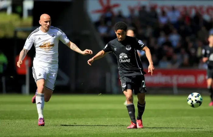 Framed Print : Intense Rivalry: Shelvey vs. Pienaar in Swansea City vs. Everton Premier League Clash Framed Print : Intense Rivalry: Shelvey vs. Pienaar in Swansea City vs. Everton Premier League Clash