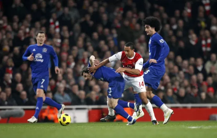 Framed Print : Intense Rivalry: Walcott vs. Baines - Arsenal vs. Everton, Premier League Showdown (February 2011)