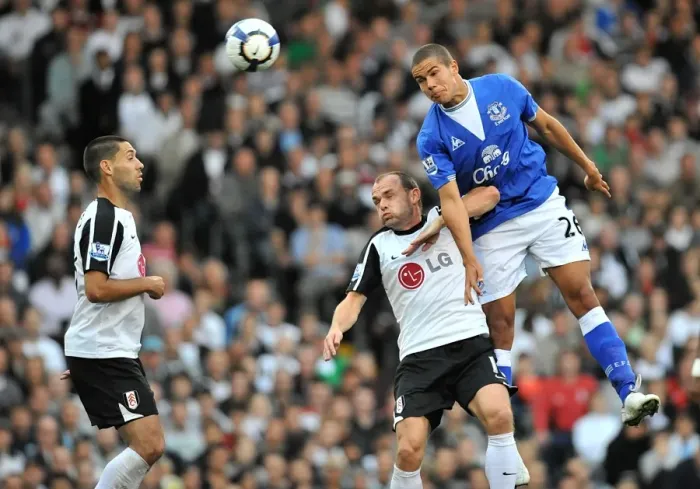 Framed Print : Jack Rodwell's Aerial Triumph: Everton's Victory Over Fulham in the Barclays Premier League Framed Print : Jack Rodwell's Aerial Triumph: Everton's Victory Over Fulham in the Barclays Premier League