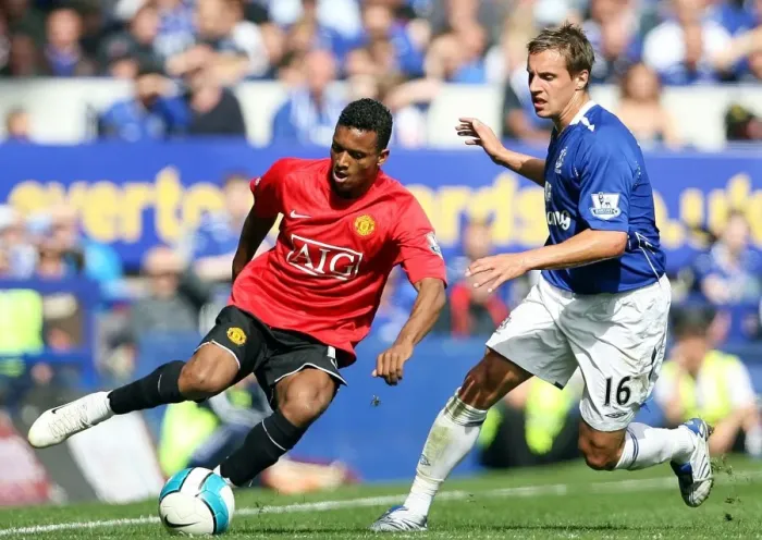 Framed Print : Jagielka vs Nani: Everton vs Manchester United - Barclays Premier League Clash at Goodison Park (September 15, 2007)