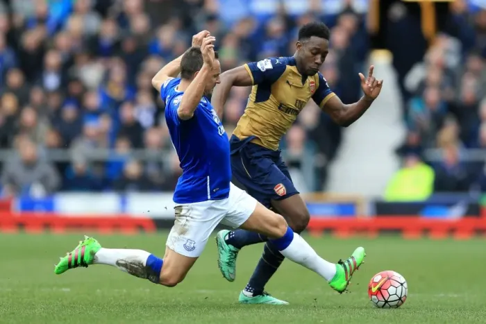 Framed Print : Jagielka vs Welbeck: A Football Battle at Goodison Park