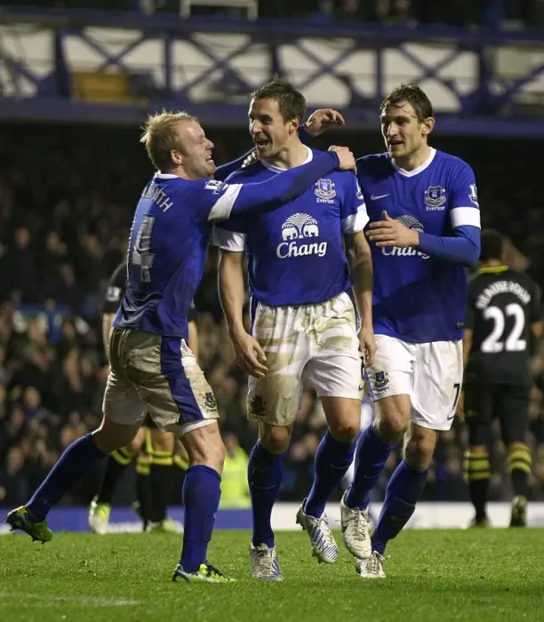 Framed Print : Jagielka's Double: Everton Edge Past Wigan Athletic 2-1 (Barclays Premier League, Goodison Park, 12 / 26 / 2012)
