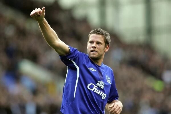 James Beattie. Beattie gives the thumbs up to the fans after getting the winner