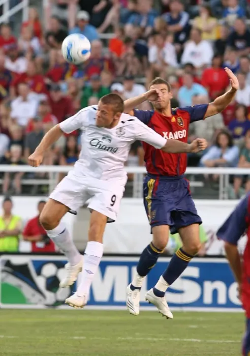 Framed Print : James Beattie vs. Real Salt Lake: Everton's Star Forward Battles for Possession in 2007 Framed Print : James Beattie vs. Real Salt Lake: Everton's Star Forward Battles for Possession in 2007