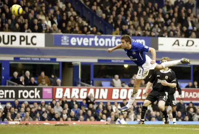 Framed Print : James Beattie's Thundering Header for Everton: A Glorious Goal Framed Print : James Beattie's Thundering Header for Everton: A Glorious Goal
